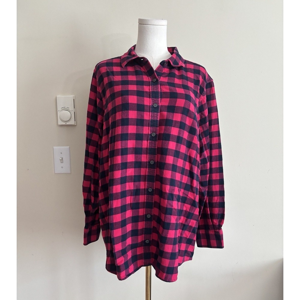 Lands End Flannel Shirt Womens XL 18W 100% Cotton Outdoor Classic Pink Casual